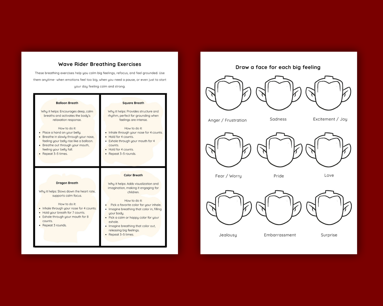 Big Feelings Wave- Emotional Regulation Printable Workbook